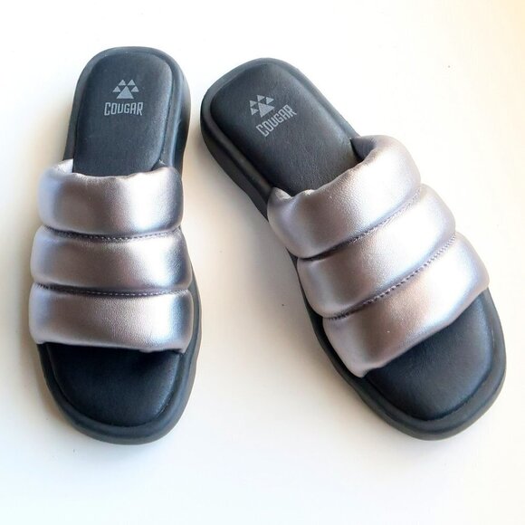 COUGAR Julep Silver Metallic Leather Water-repellent Puffy Slide Flat Sandals - Picture 16 of 16